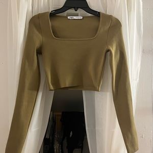 ZARA long sleeve square neck crop top
